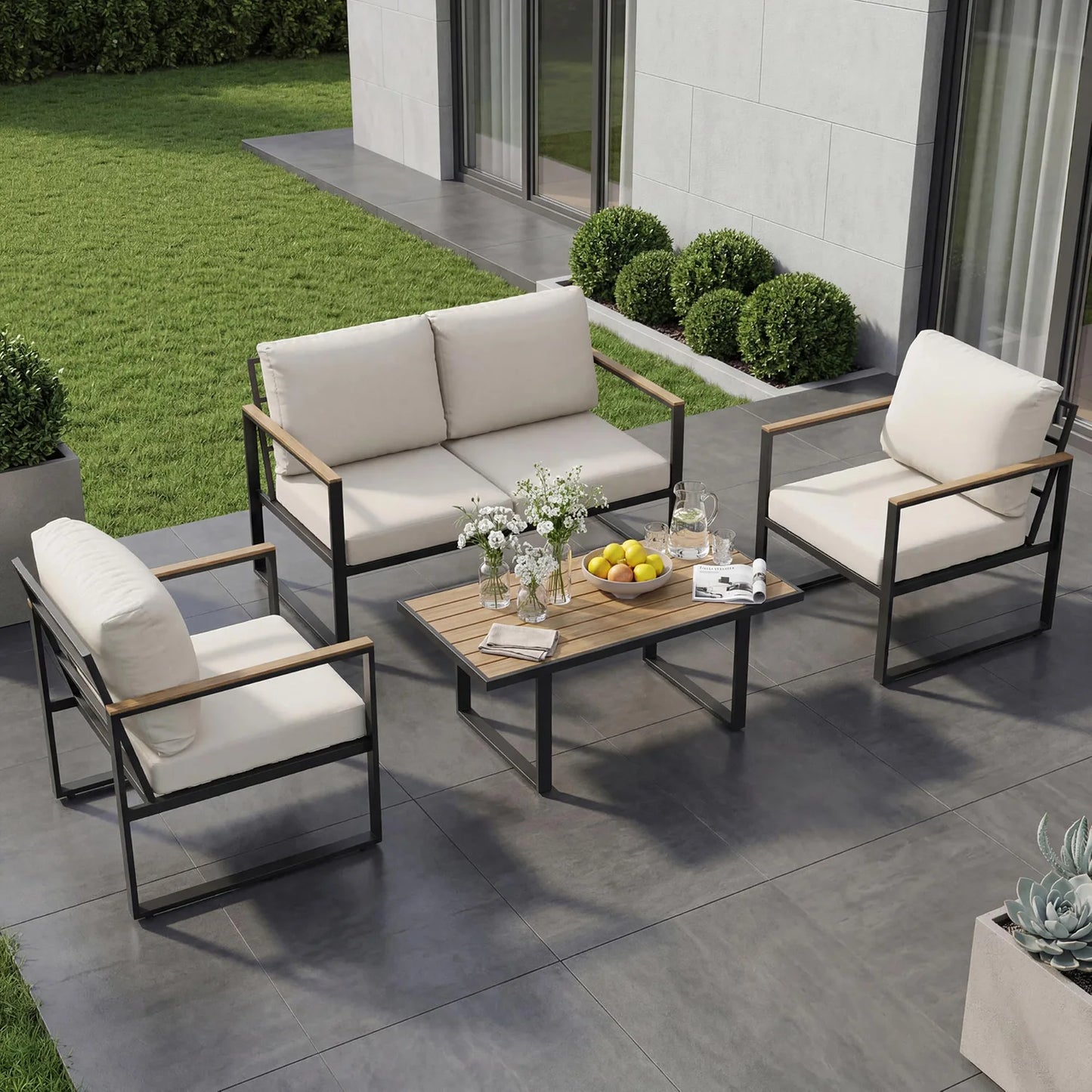 HobbyLane Modern Outdoor Sectional Set With Cushions And Coffee Table