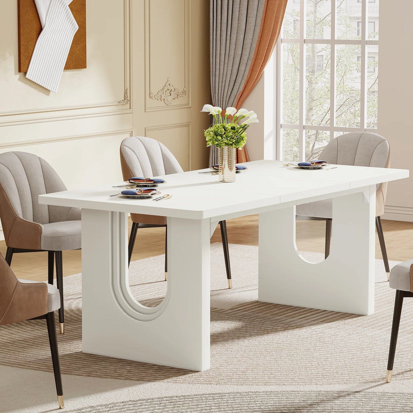 Tribesigns Modern Dining Table Durable For 6 To 8 People