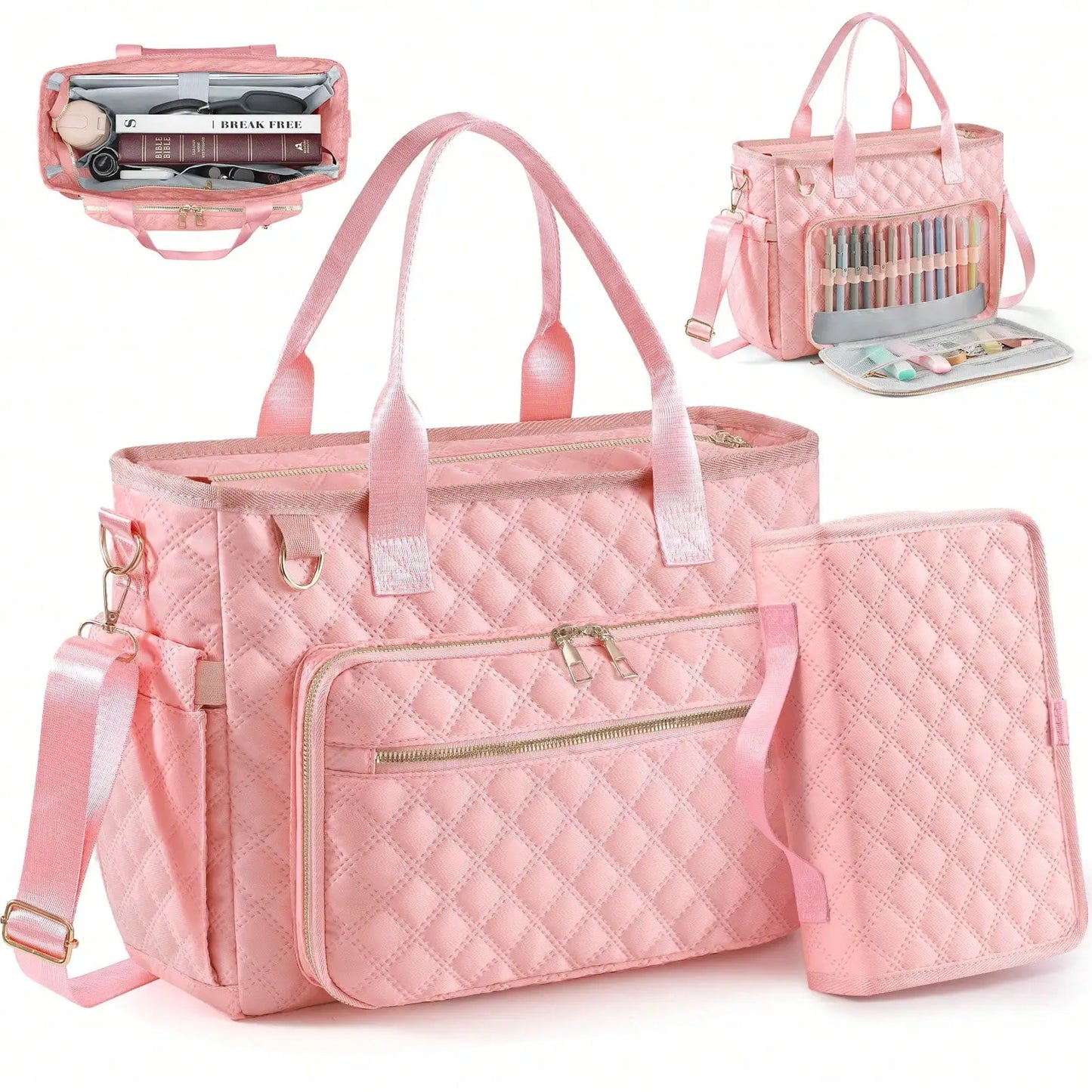 2pcs Teacher Tote Bag Bible Tote Bag With Bible Cover Case & Purse,Women Work Bag Laptop Tote Nurse Bag Professional Computer Me