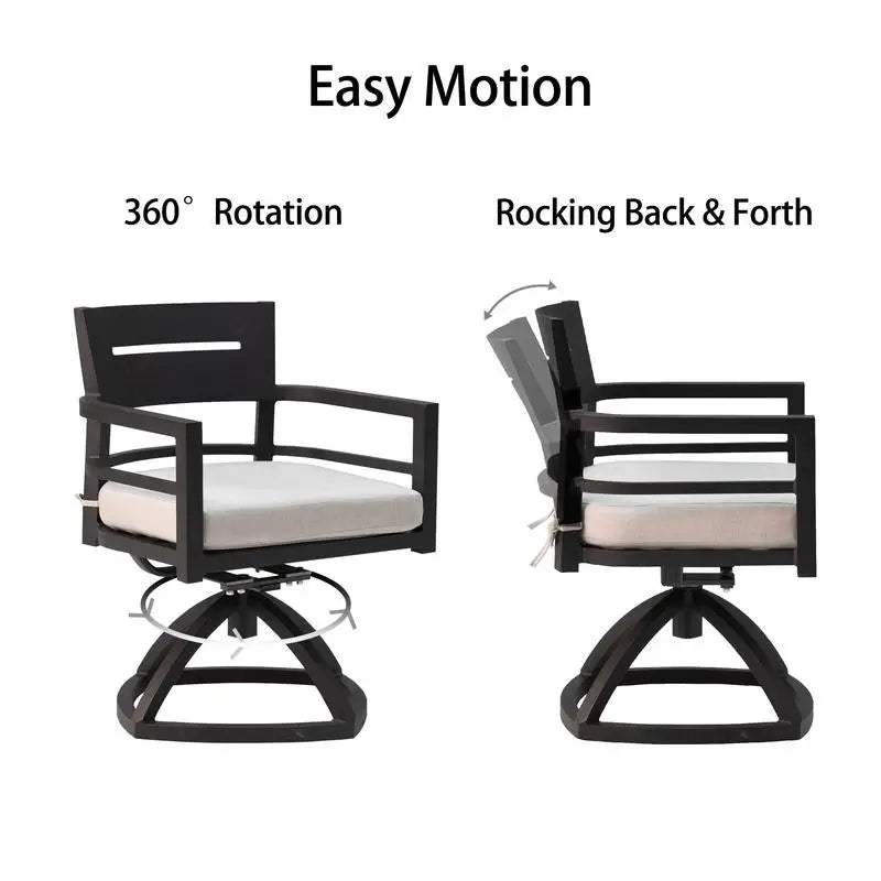 7-Piece Outdoor Patio Aluminum Furniture Set, Modern Dining Set with 4 Dining Chairs, 2 Swivel Rockers, Sunbrella Fabric