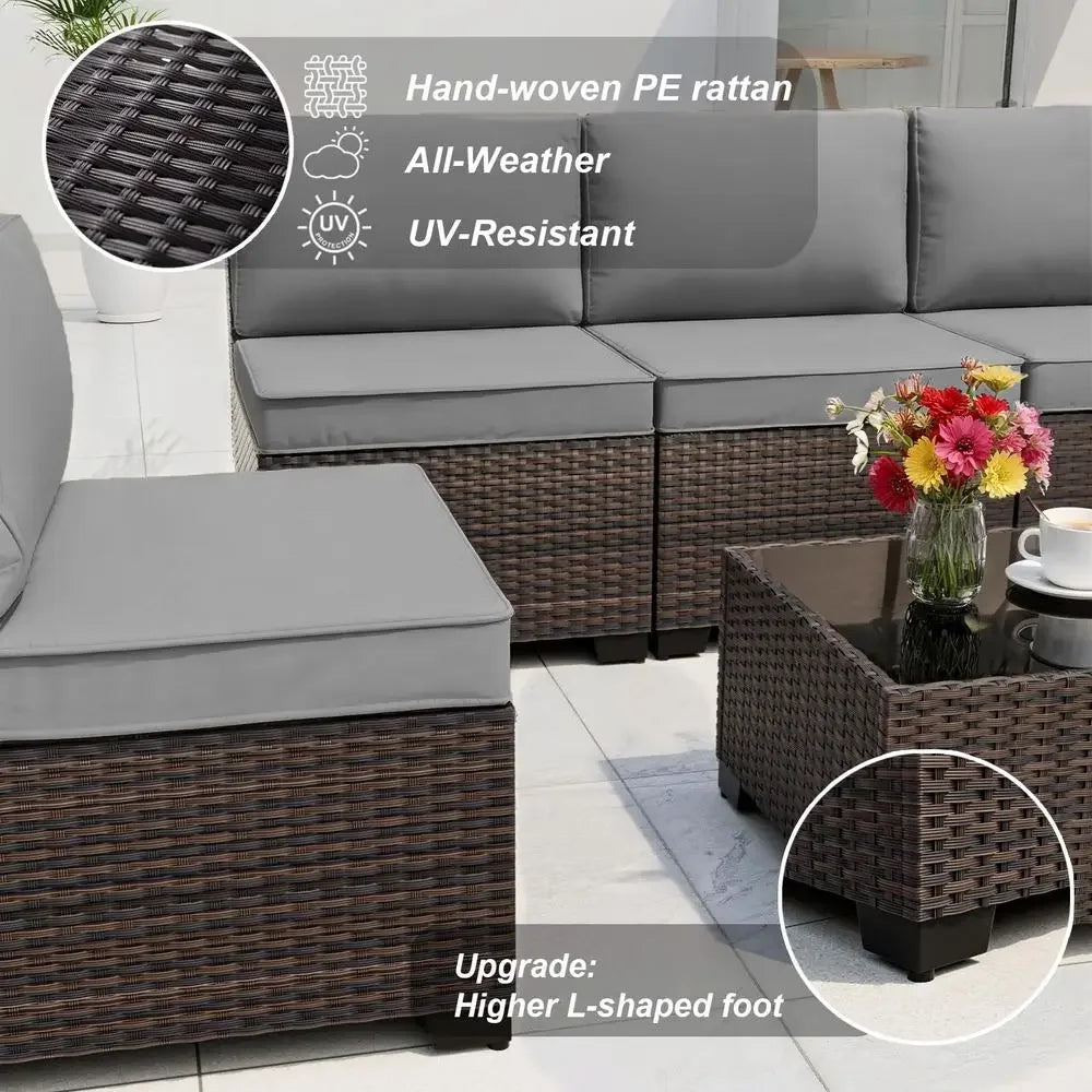 XMSJ 7 Piece Outdoor Patio Furniture Set With Coffee Table