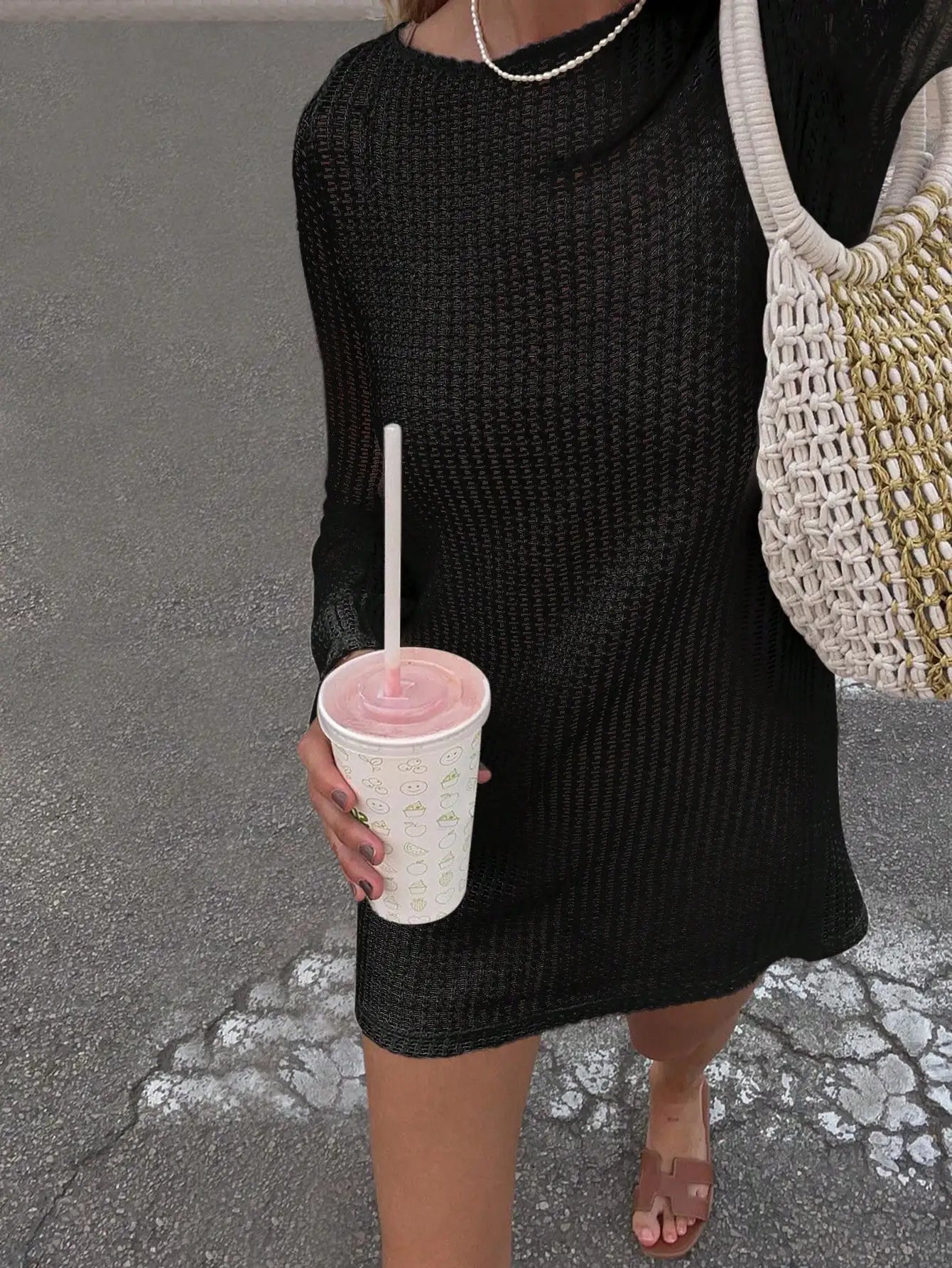 Women Solid Color Airy Beach Cover Up Mini Dress Long Sleeve See Through Casual Summer