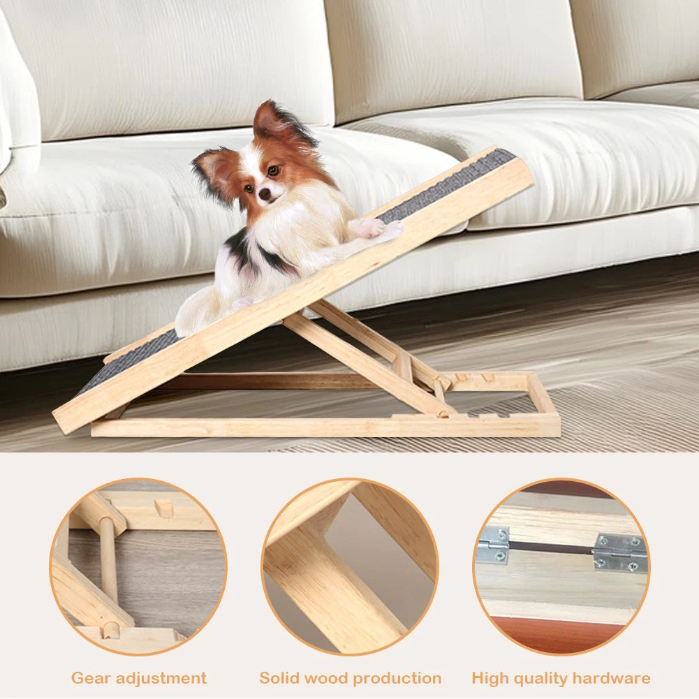 Wooden Dog Carpet Ladder 3/4 Levels Height Adjustable Pet Dog Climbing Ladder Non-Slip Versatile for Indoor High Bed Couch