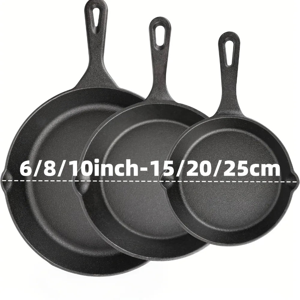 3PCS Pre-Seasoned Cast Iron Skillet Set, Pans for Oven Grill Campfire, Durable Cookware for Home Outdoor Cooking