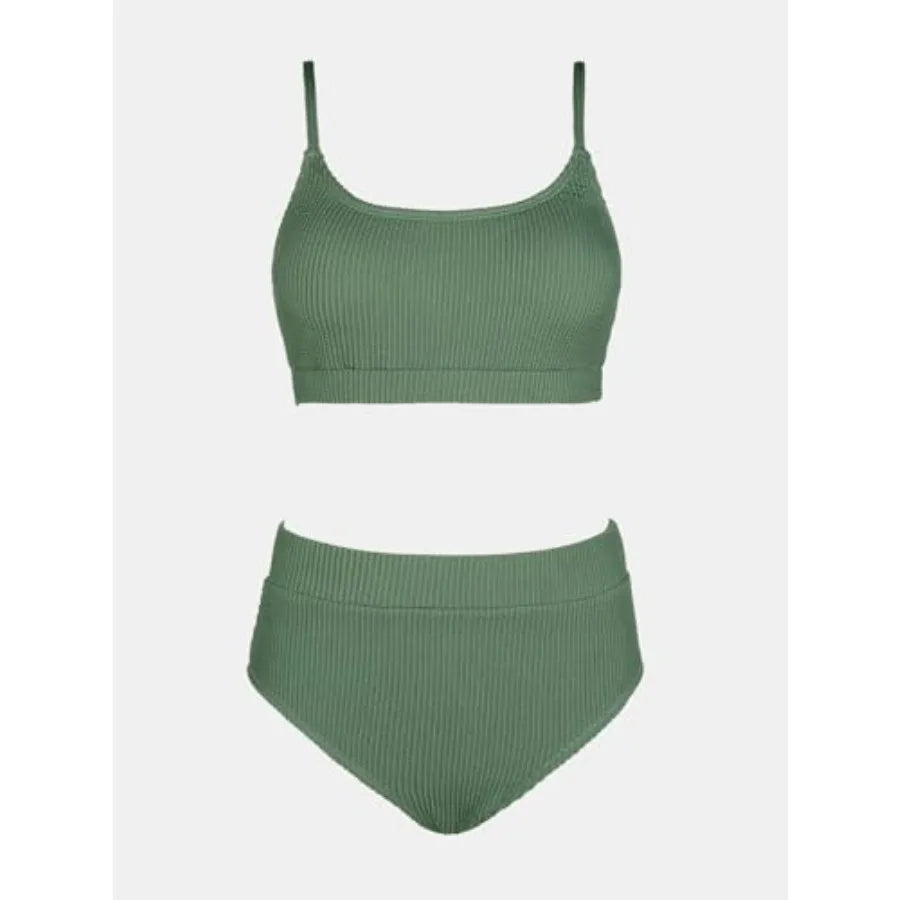 CUPSHE Women's Bikini Set Two Pcs Swimsuits High Waisted Scoop Neck Spaghetti Adjustable Straps Textured