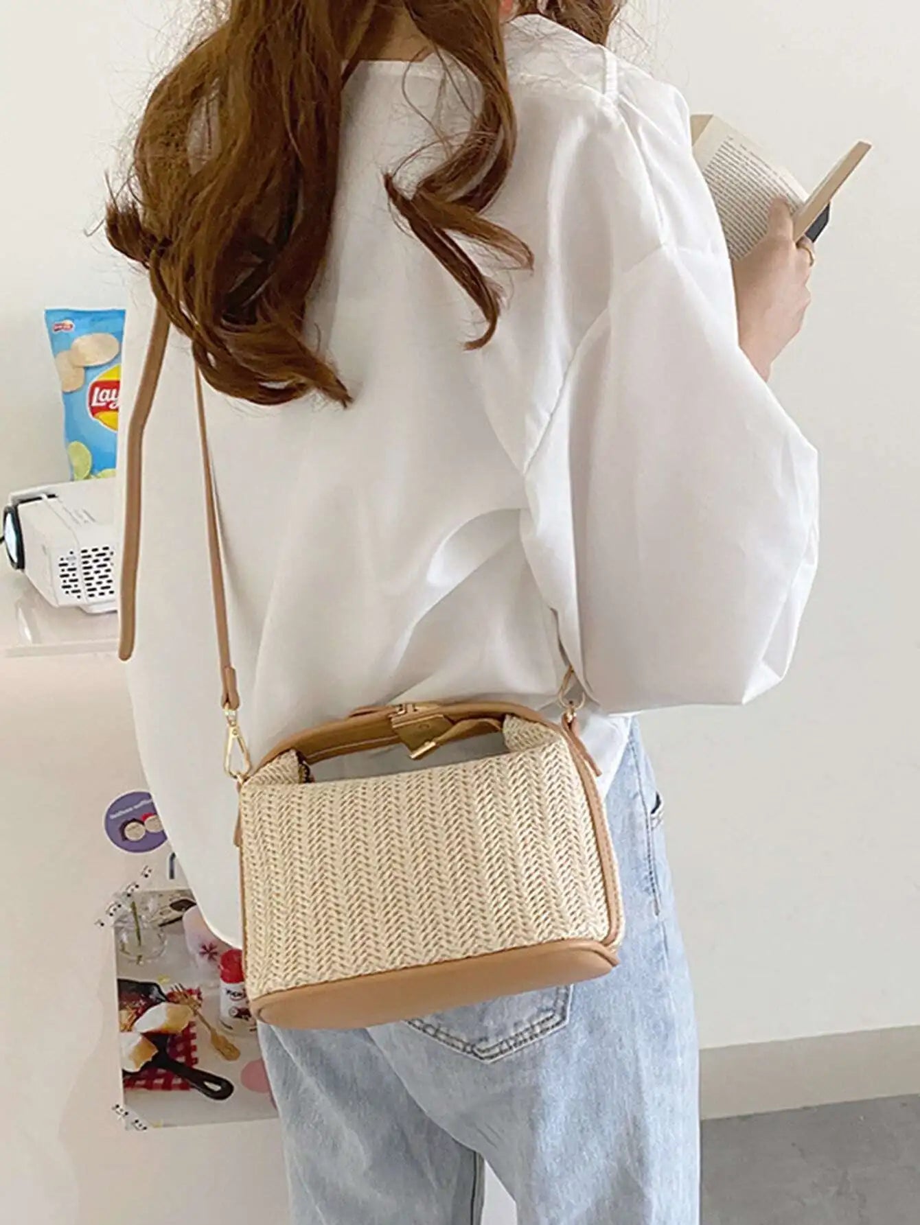 Minimalist Straw Bag For Women Shoulder Crossbody Beach Tote