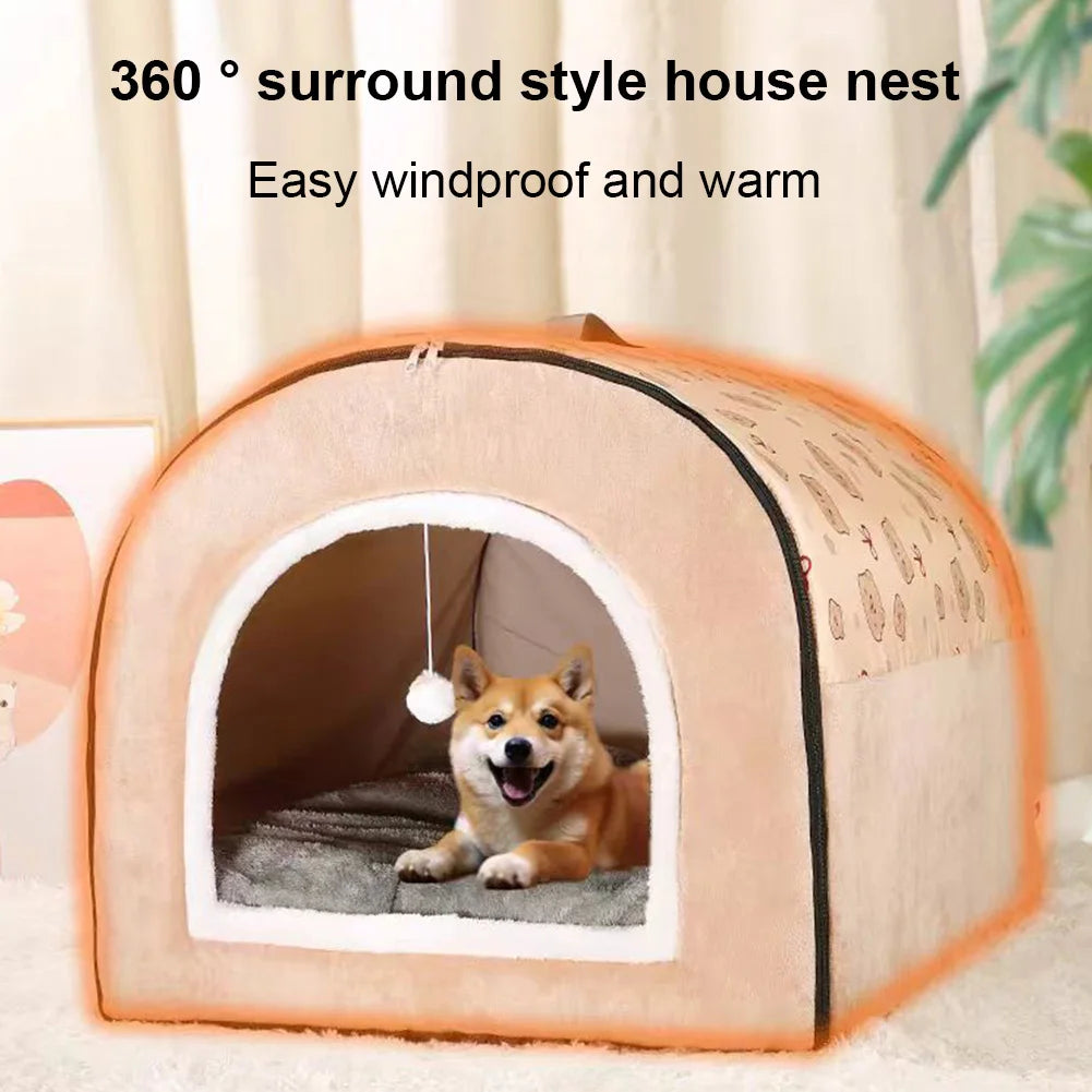Dog Kennel Detachable Warm Winter Dog House Mat Washable Plush Cotton Puppy Shelter Winter Cat Bed Castle Dogs Cats Pet Supplies
