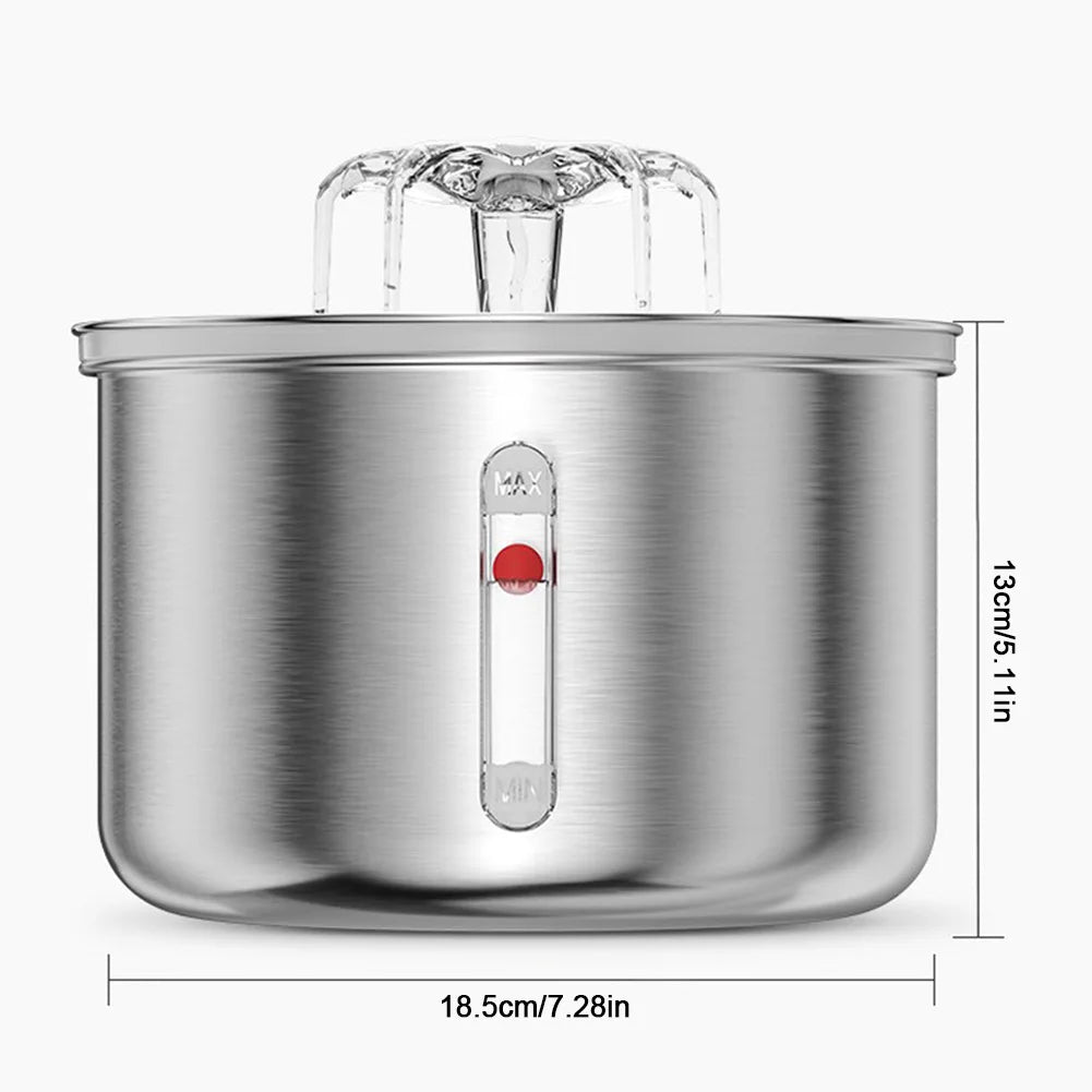 2L Automatic Pet Water Fountain 304 Stainless Steel Smart Water Dispenser Ultra-Quiet Pump Cat Dog Bowl Fountain for Indoor Pet