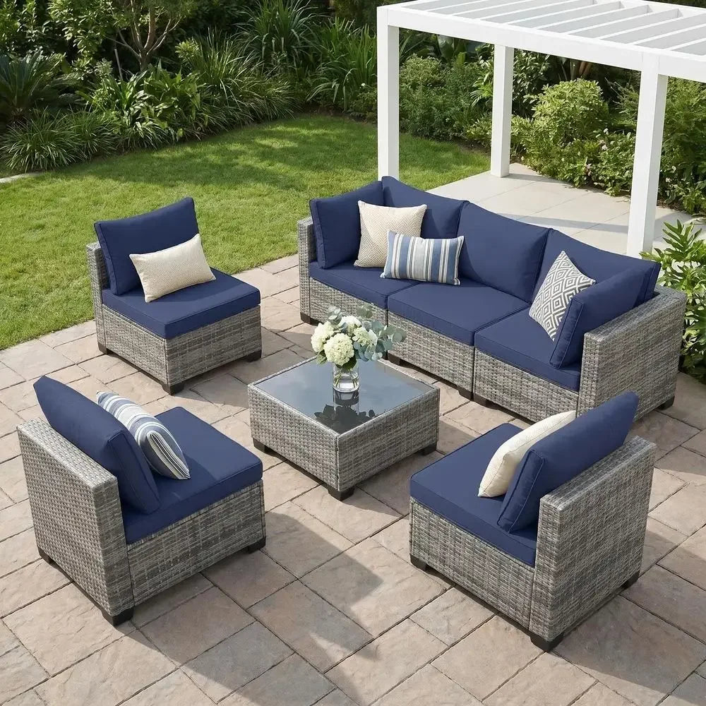 5 Piece Patio Furniture Set, AllWeather Wicker Outdoor Sectional Sofa,Rattan L Shaped Outdoor Conversation Patio Sectional with
