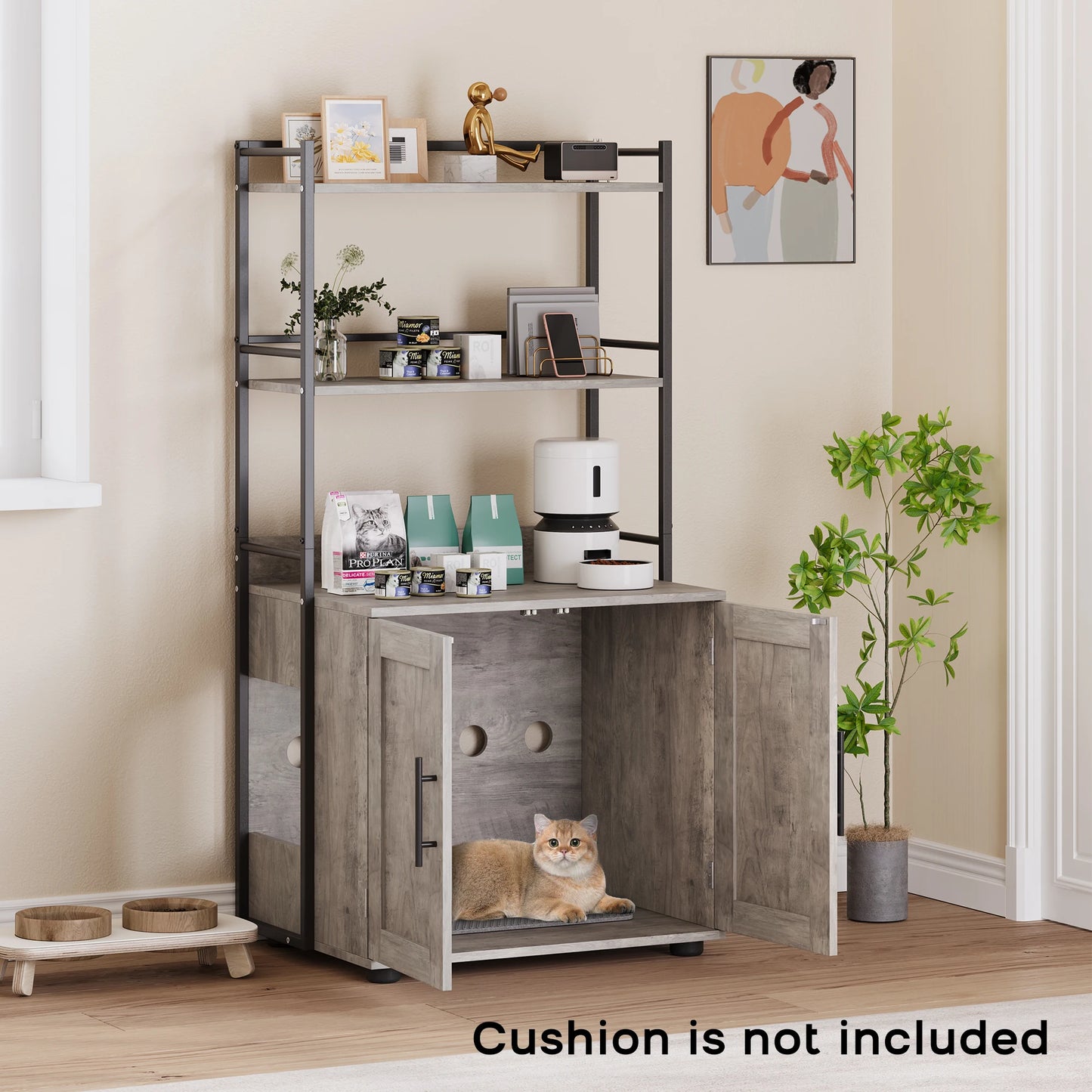 Cat Litter Box Enclosure with Shelf Storage,2-in-1 Hidden Cat Litter Box,Hidden Cat Box Enclosure with 3 Shelves and Door,Indoor