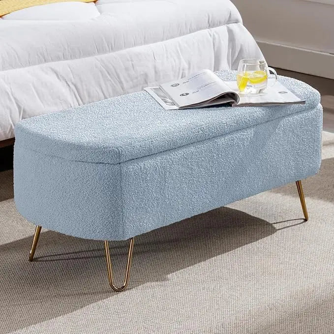 Modern Storage Ottoman Bench, Vintage Boucle Upholstered Entryway Bench, End of Bed Bench with Gold Legs, Padded, Customized
