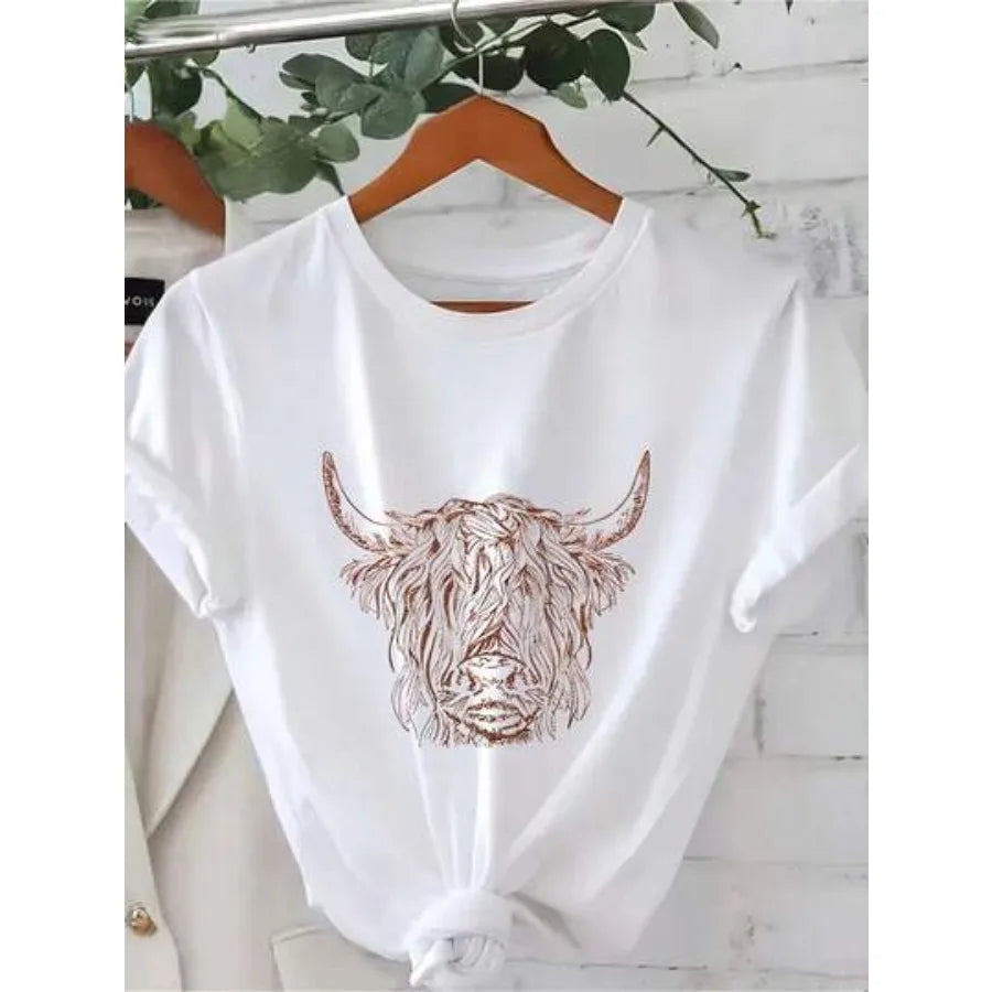 【New style】Plus Size European And Women Casual Multicolor Round Neck Short Sleeve Simple Fashion S Loose Print T-Shirt 0XL-5XL