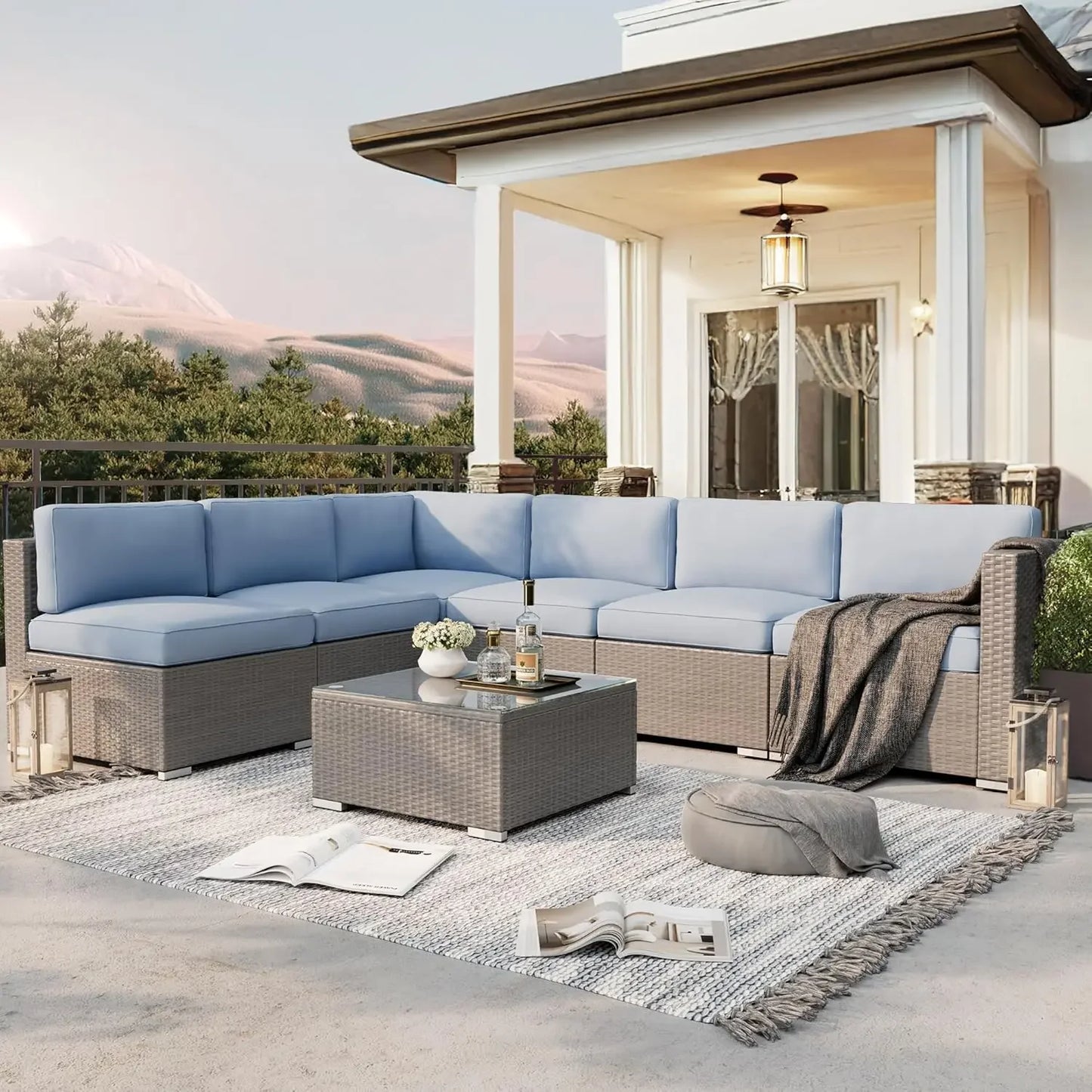 Patio Furniture Set 7 Piece Sectional Sofa With Coffee Table