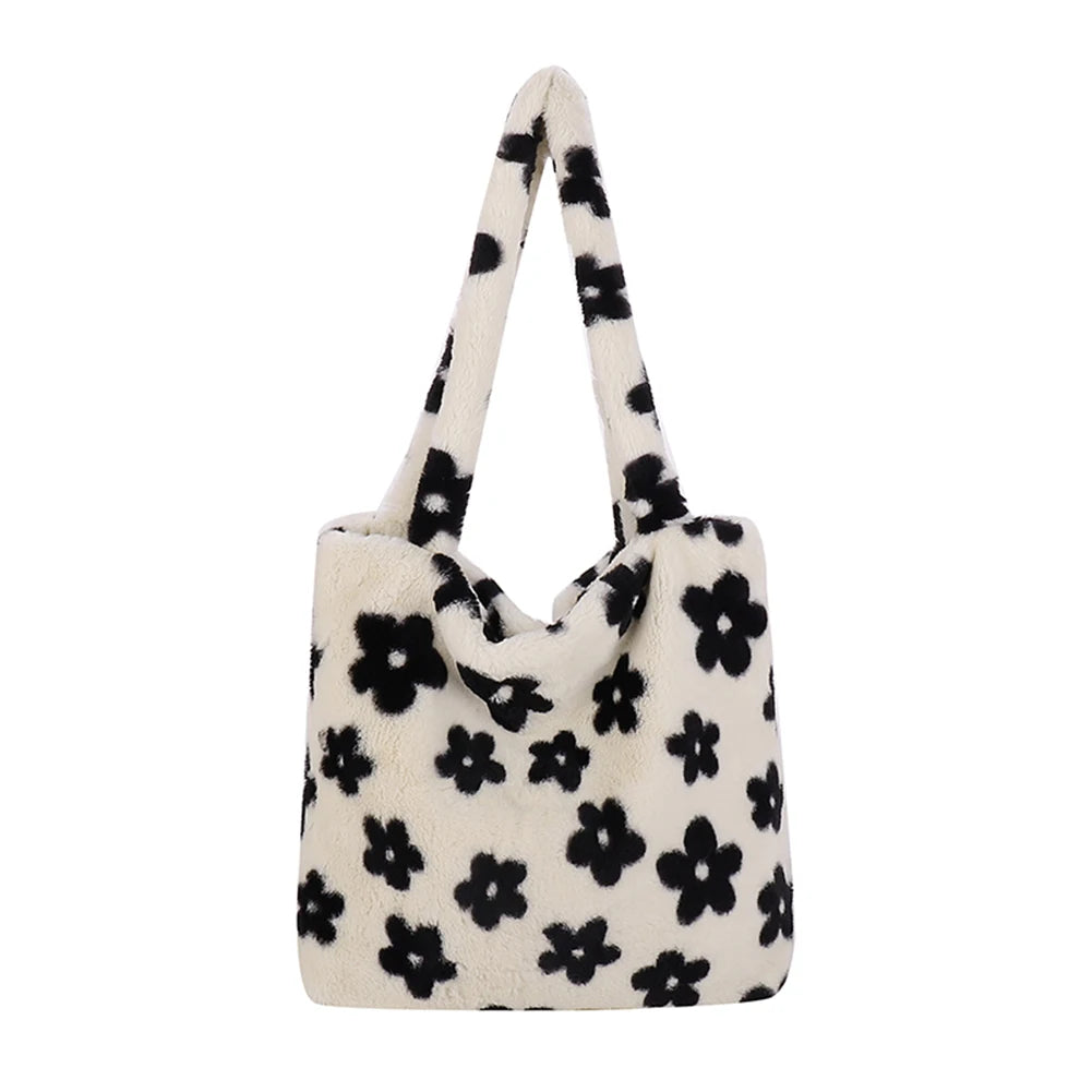 Women Fluffy Shoulder Bag Furry Faux Fur Handbag Casual Satchel Hobo Bag Plush Underarm Bag Fuzzy Tote Handbag Shopper Bag
