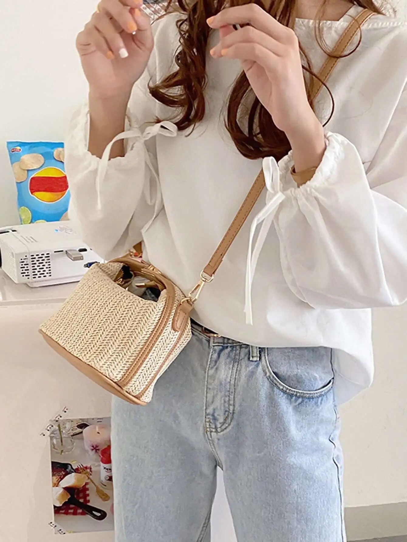 Minimalist Straw Bag For Women Shoulder Crossbody Beach Tote