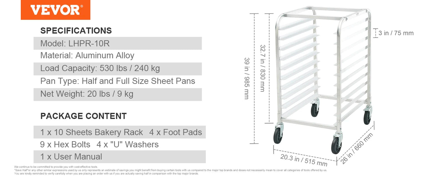 SucceBuy Ten To Twenty Sheet Pan Rack With Brake Wheels Aluminum Trolley