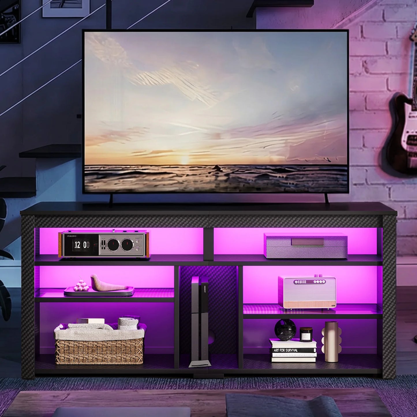 NOST&HOST LED Tall TV Stand, Entertainment Center for 55/60/65 Inch TV, Gaming TV Console with Storage forPS4, Adjustable Shelf TV Cabinet