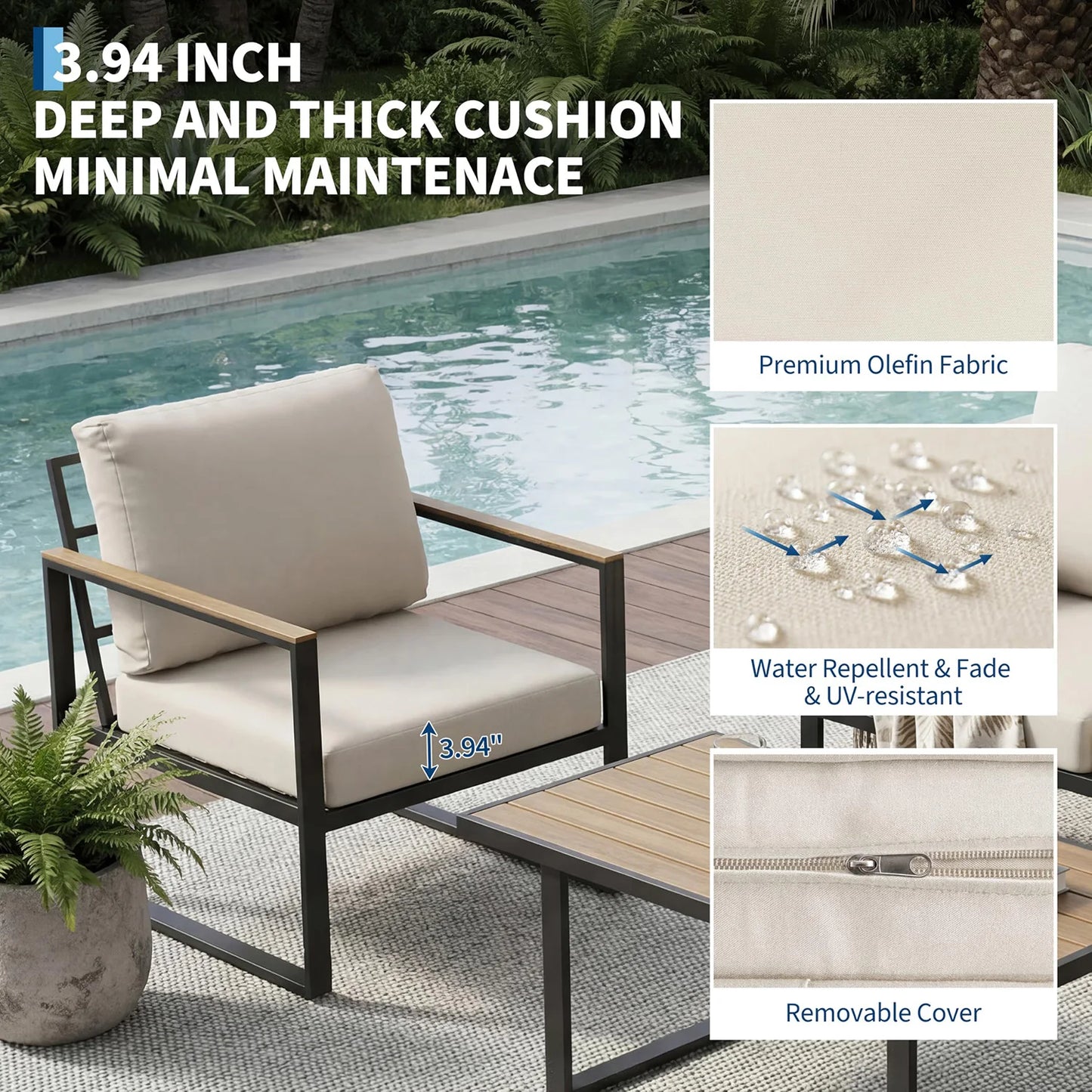 HobbyLane Modern Four Piece Outdoor Sectional Sofa Set Coffee Table