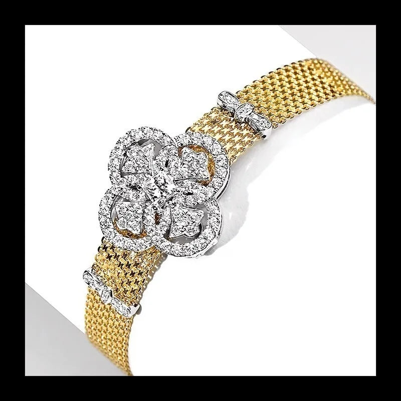 Italy Imported Lace Craft Complex Bracelet Light Luxury Two-color Gold Diamond Women