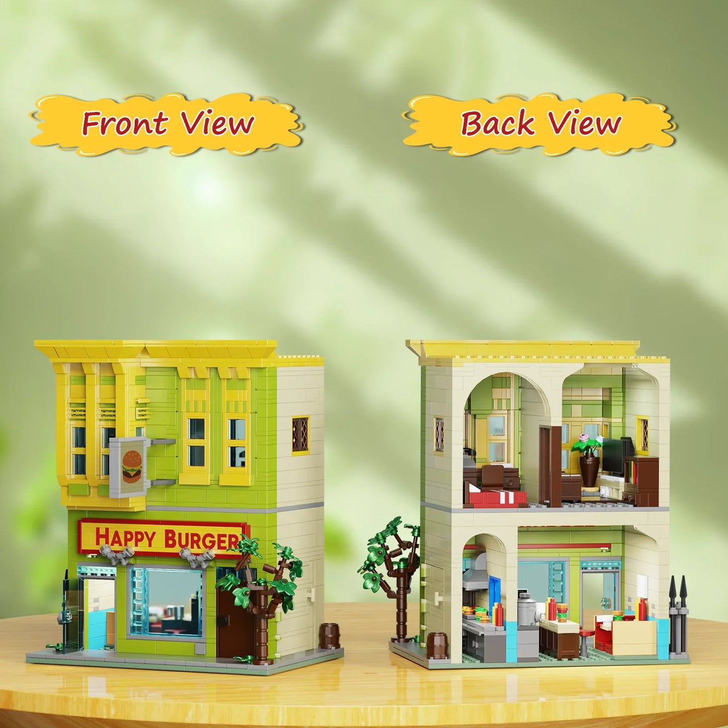 BuildMOC Burgers Store Building Block Set Ideas Bob Movie Street View Model Toys Children Gifts(1018PCS)
