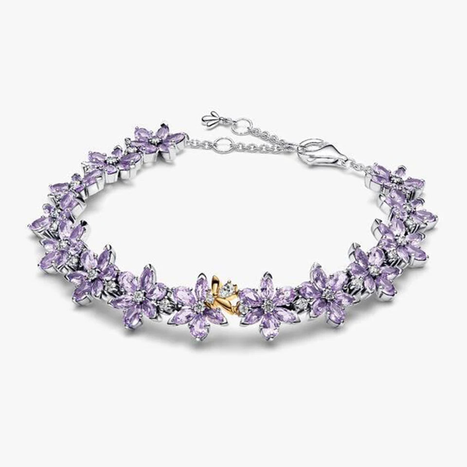 2026 New 925 Silver Heart Eternal Rose Plant Specimen ME Tennis Adjustable Blue Bow Bracelet DIY Exquisite Charm Jewelry Gift