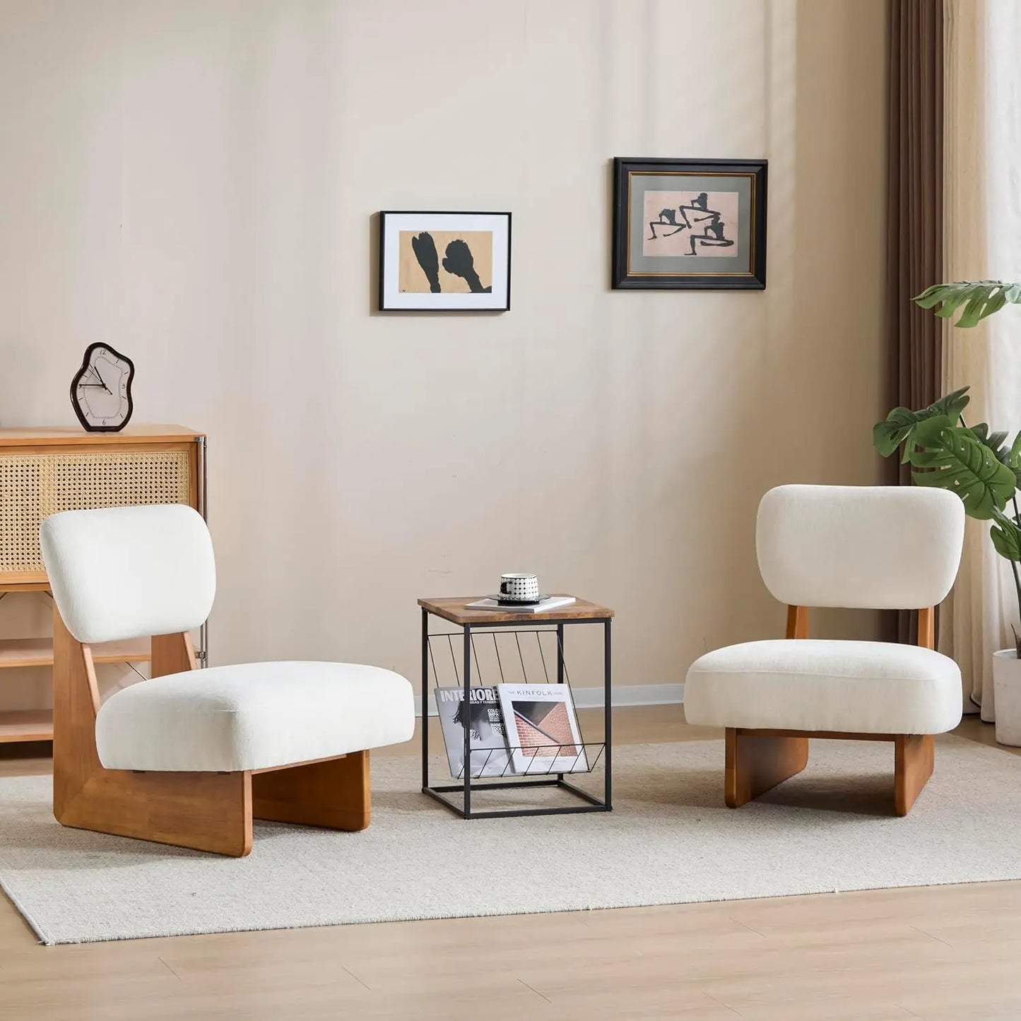 Low Profile Accent Chair Set Of 2, Modern Living Room Armless Lounge Chair, Fabric Comfy Reading Chair For, Customized