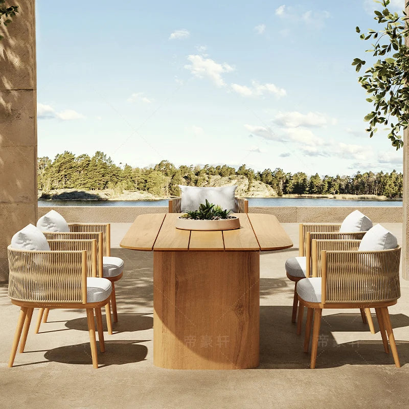 Designer Soild Wood Garden Sets Veranda Quality Lounge Waterproof Patio Set Table And Chairs Nordic Meble Ogrodowe Furniture
