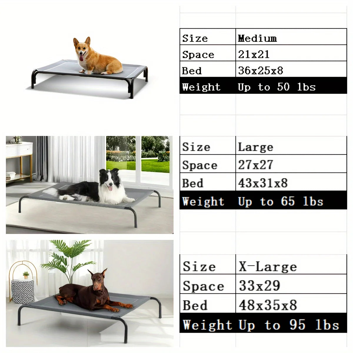 Dog Bed Elevated Dog Bed with Washable Breathable Mesh And Metal Frame, Portable Dog Cot Bed with Nonslip Feet for Outdoor And I