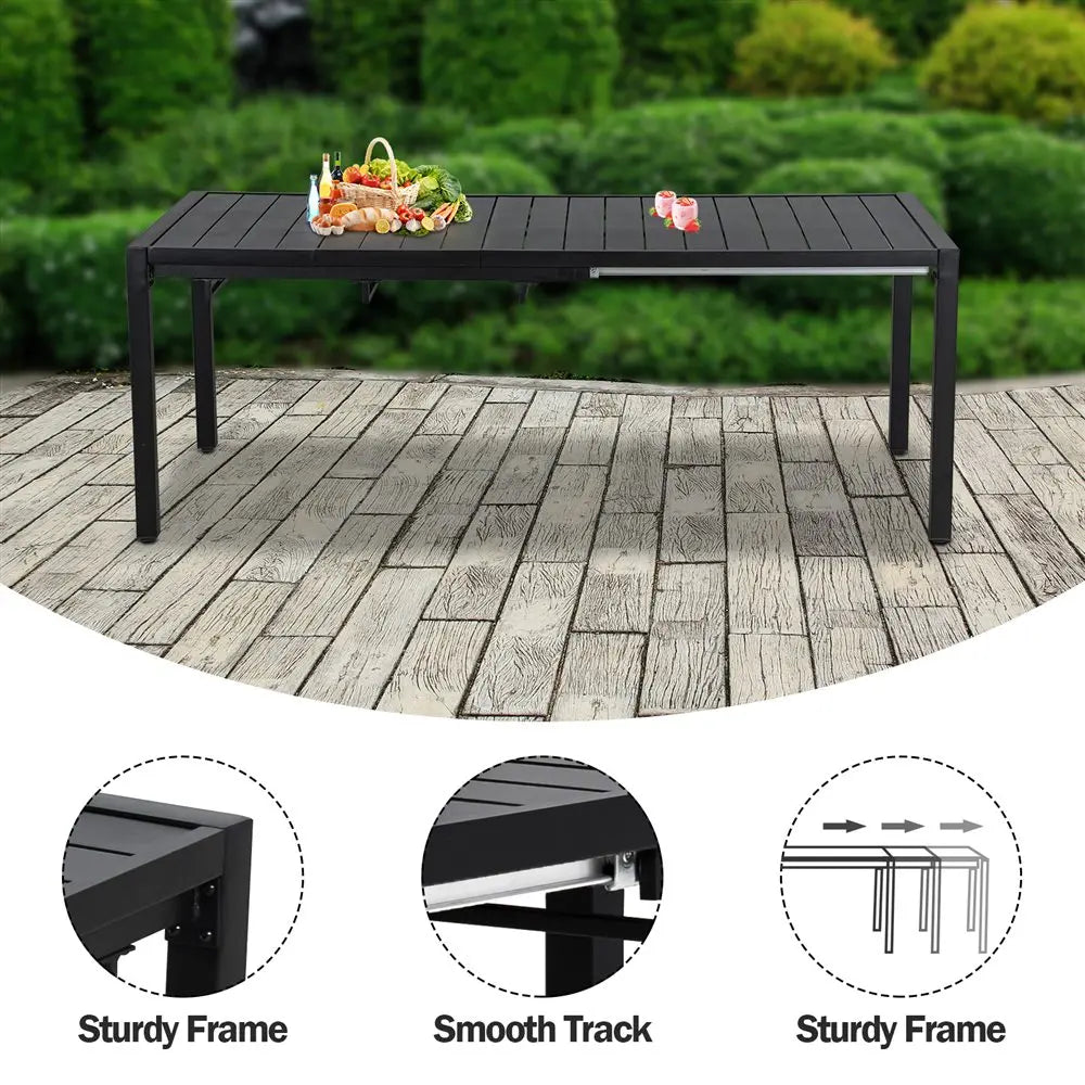 BIGGET 9-Piece Outdoor Dining Set Extendable Table & 8 Blue Foam Padded Textilene Swivel Chairs for Patio Garden Poolside