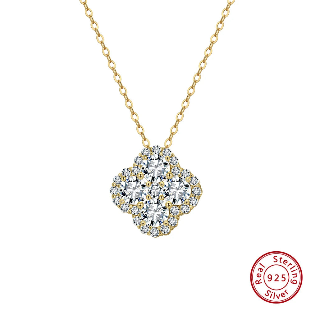 ORSA JEWELS Exquisite 925 Sterling Silver Four-leaf Clover 8A Premium Zirconia Pendant Necklace for Women Wedding Jewelry LZN28