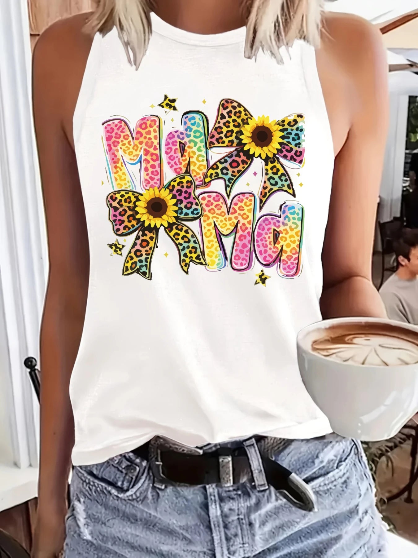 women's plus size tank top Colorful Leopard Sunflower Letters Stars Mother's Day gift Summer fashion top, summer beach vacation