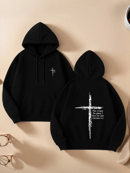 Graphic Hoodie Women, Cross - Print, Streetwear Aesthetic, Soft Fabric, Casual Everyday Wear, For Young Men