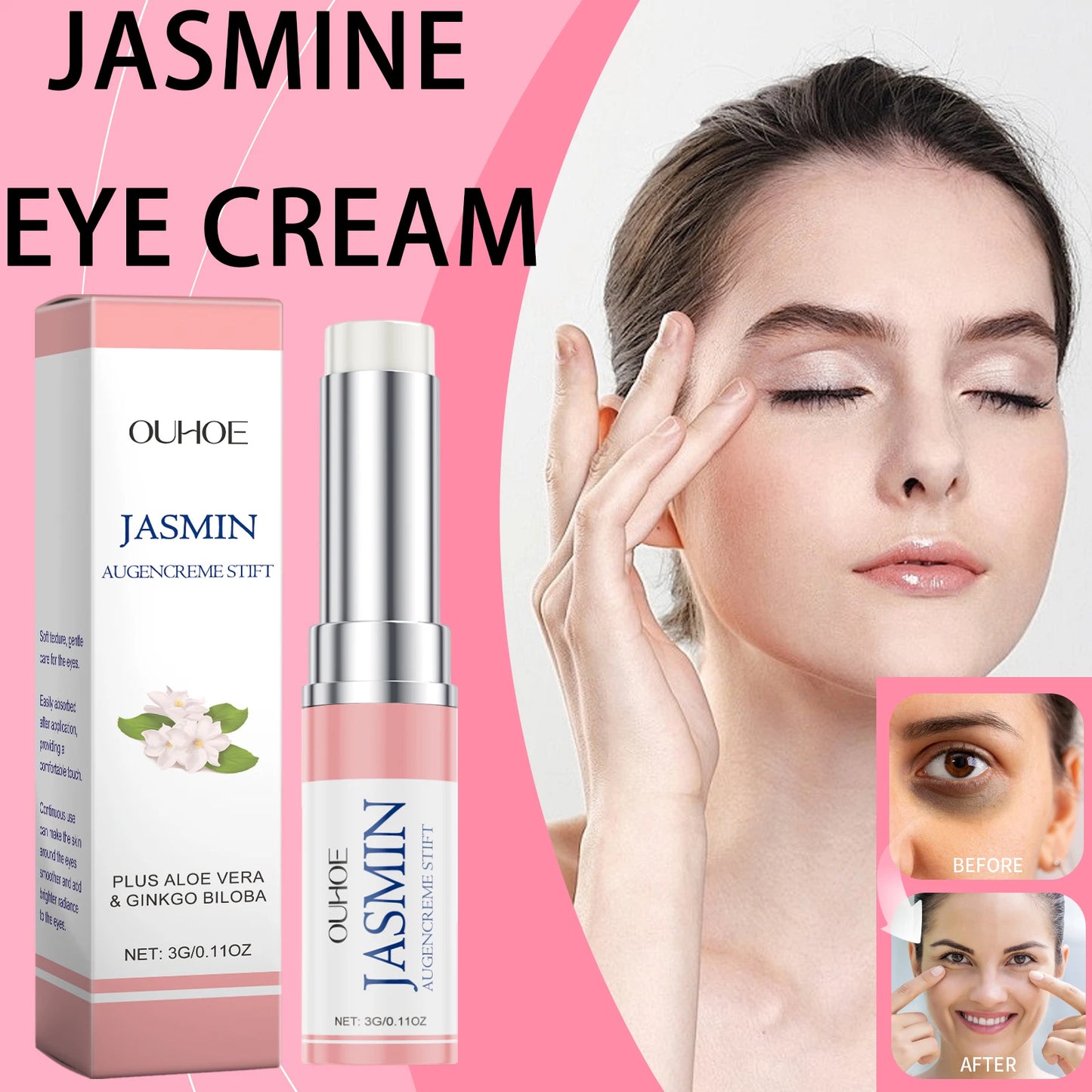 Ouhoe Jasmine Eye Cream Elasticity Eye Skin Cream alleviate Wrinkles Lifting Firming Enhance Skin Stick Gentle Moisturizing Skin