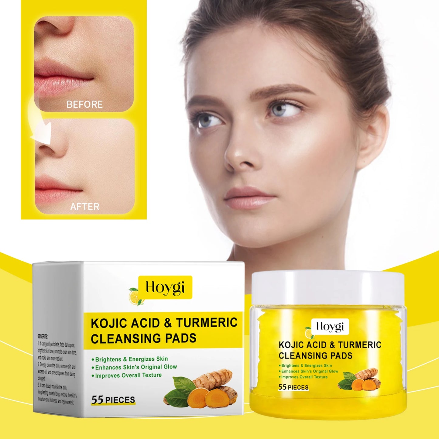 4PCS Turmeric Cleansing Skincare Exfoliating Pads, Gentle Formula, Suitable for All Skin Types [55PCS/Bottle]