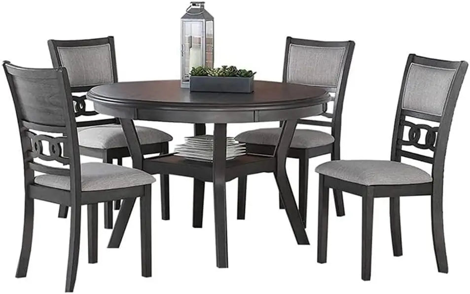 5-Piece Round Dining Set with Table and 4 Chairs, 47-Inch Gray Classic Furniture
