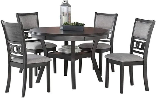 5-Piece Round Dining Set with Table and 4 Chairs, 47-Inch Gray Classic Furniture