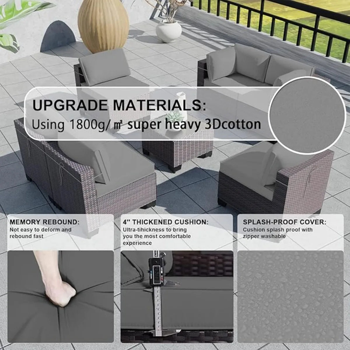 XIUWO 7 Piece Outdoor Patio Furniture Set Rattan Sectional Sofa
