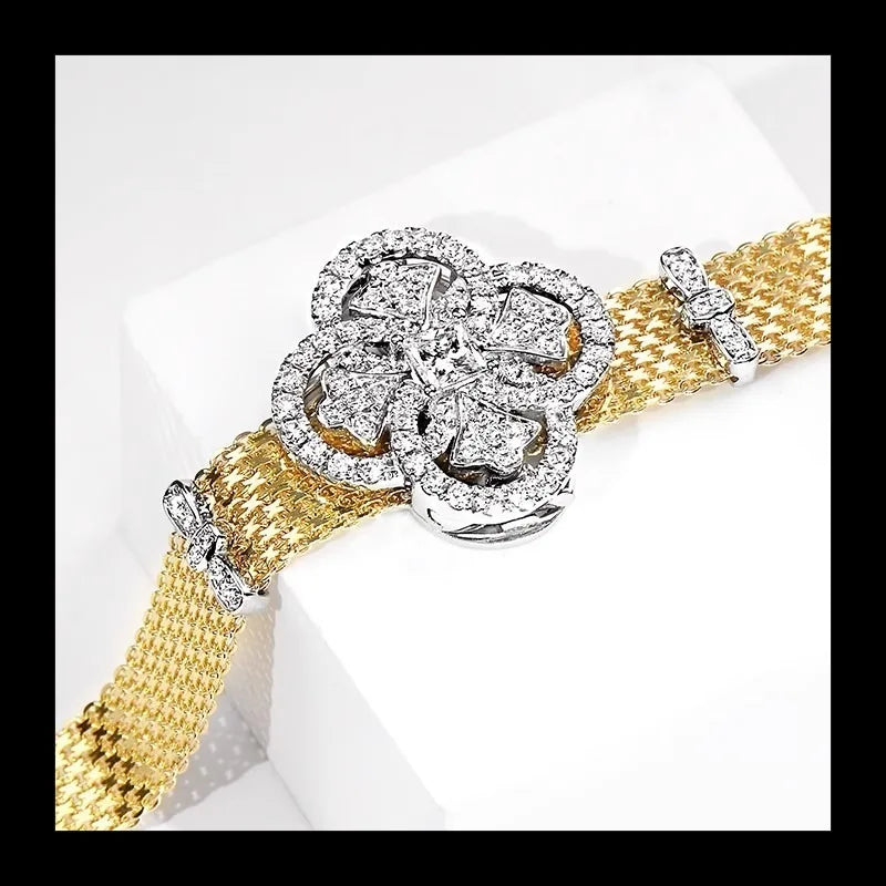 Italy Imported Lace Craft Complex Bracelet Light Luxury Two-color Gold Diamond Women