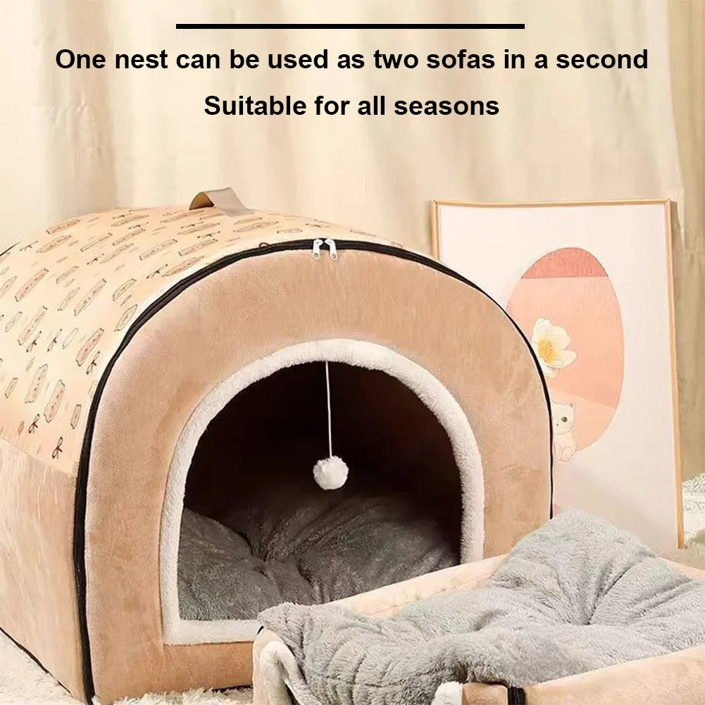 Dog Kennel Detachable Warm Winter Dog House Mat Washable Plush Cotton Puppy Shelter Winter Cat Bed Castle Dogs Cats Pet Supplies
