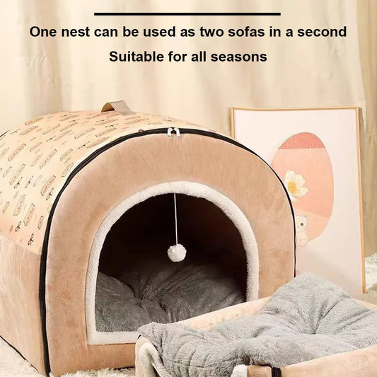 Dog Kennel Detachable Warm Winter Dog House Mat Washable Plush Cotton Puppy Shelter Winter Cat Bed Castle Dogs Cats Pet Supplies