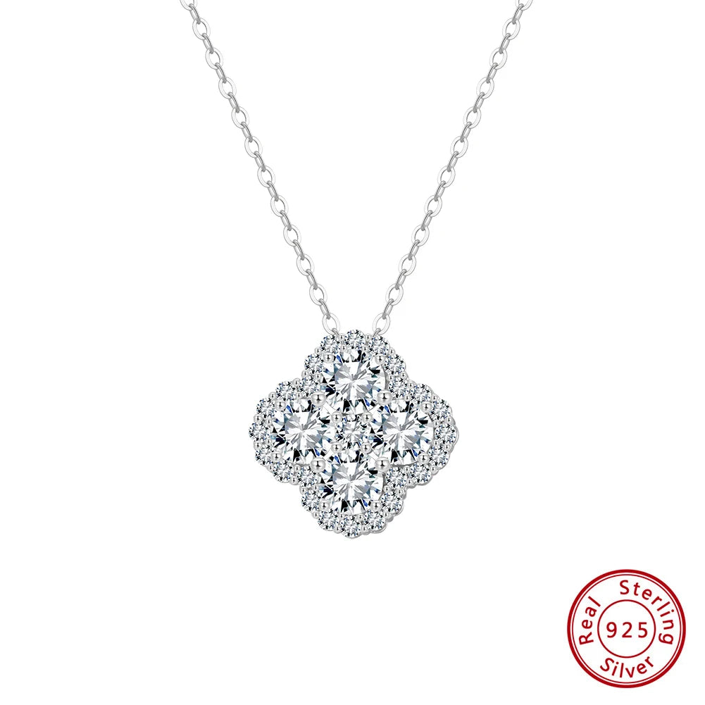 ORSA JEWELS Exquisite 925 Sterling Silver Four-leaf Clover 8A Premium Zirconia Pendant Necklace for Women Wedding Jewelry LZN28