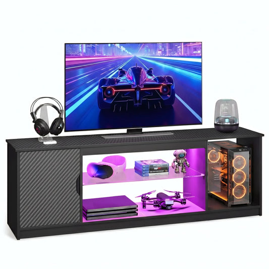 NOST&HOST 57" LED TV Stand for 55/60/65 Inch TVs - Gaming Entertainment Center with RGB Lights, Adjustable Glass Shelves & Cabinet for PS5