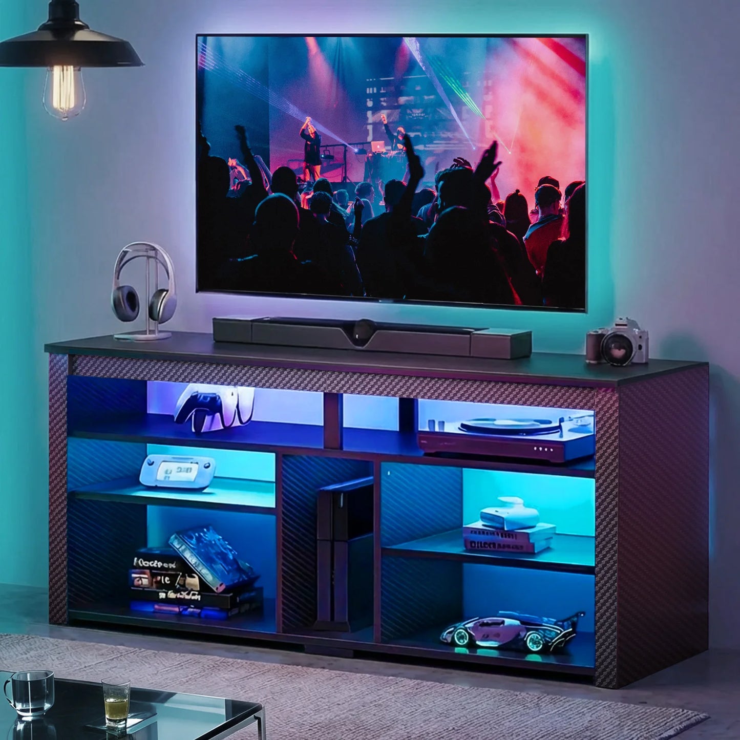 NOST&HOST LED Tall TV Stand, Entertainment Center for 55/60/65 Inch TV, Gaming TV Console with Storage forPS4, Adjustable Shelf TV Cabinet