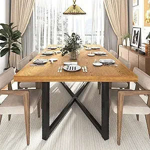 Farmhouse Solid Wood Dining Table With Durable Steel Legs
