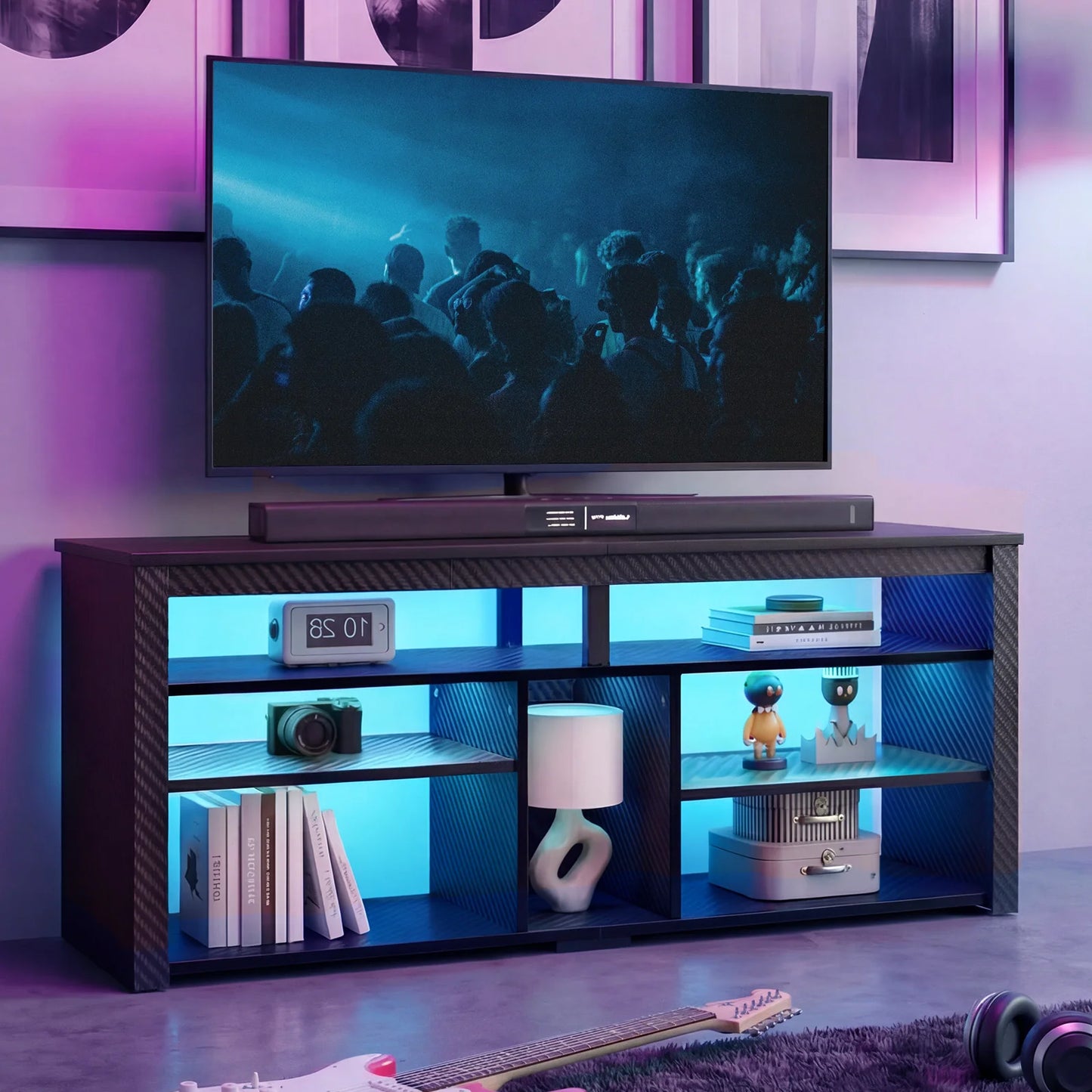 NOST&HOST LED Tall TV Stand, Entertainment Center for 55/60/65 Inch TV, Gaming TV Console with Storage forPS4, Adjustable Shelf TV Cabinet