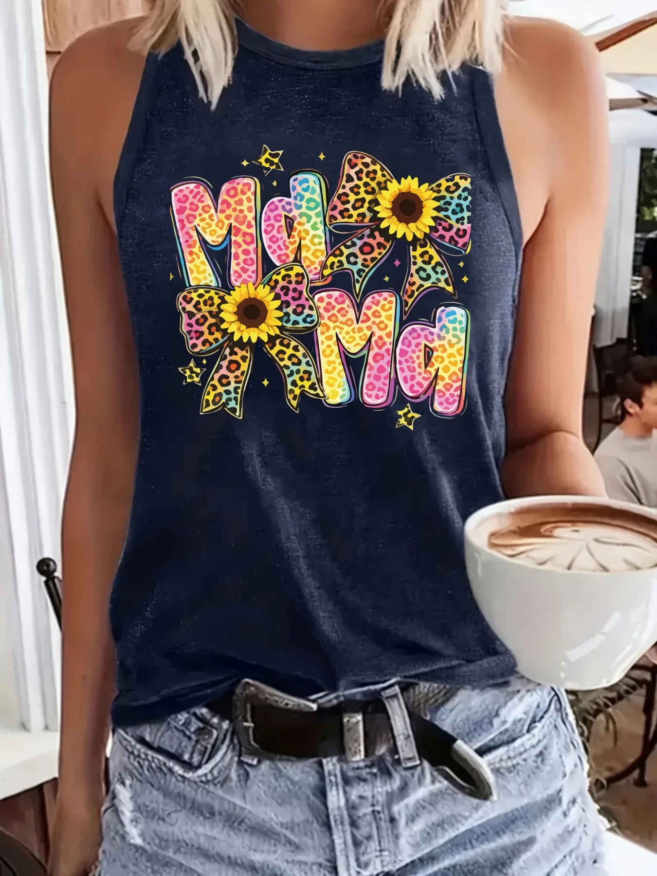 women's plus size tank top Colorful Leopard Sunflower Letters Stars Mother's Day gift Summer fashion top, summer beach vacation