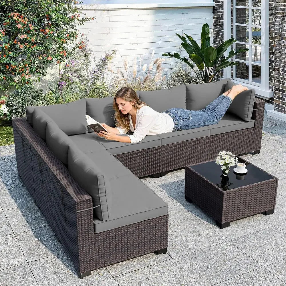 XMSJ 7 Piece Outdoor Patio Furniture Set With Coffee Table