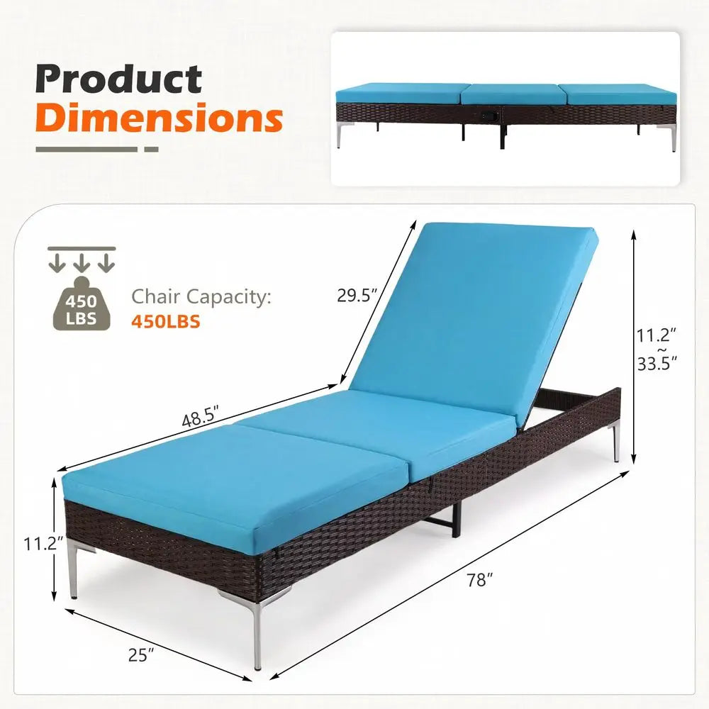 Outdoor Lounge Chairs Set of 2, Patio Wicker Chaise Lounge with Removable Cushion, Rattan Pool Sunbathing Recliners with Adjust