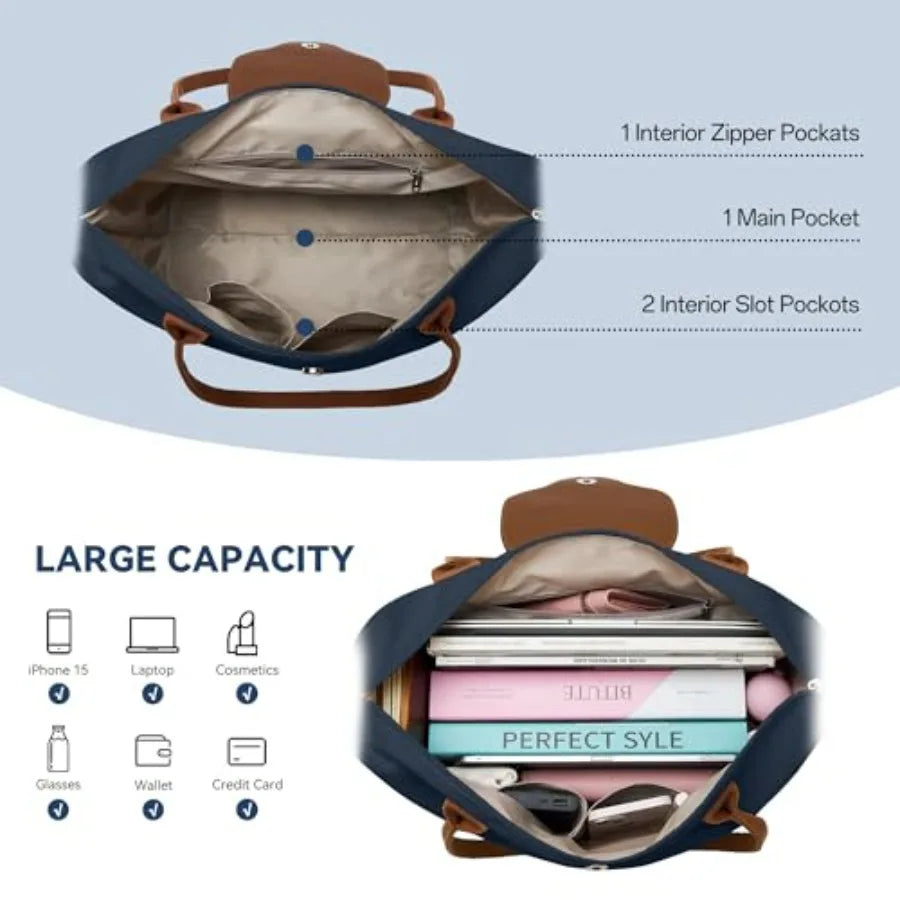 KALIDI Tote Bag for Women Nylon Top-Handle Purse, Large Capacity Shoulder Hobo handBag with Zipper Leisure Foldable Weekend