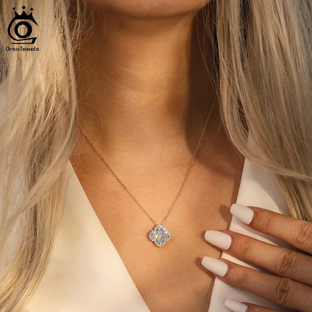 ORSA JEWELS Exquisite 925 Sterling Silver Four-leaf Clover 8A Premium Zirconia Pendant Necklace for Women Wedding Jewelry LZN28